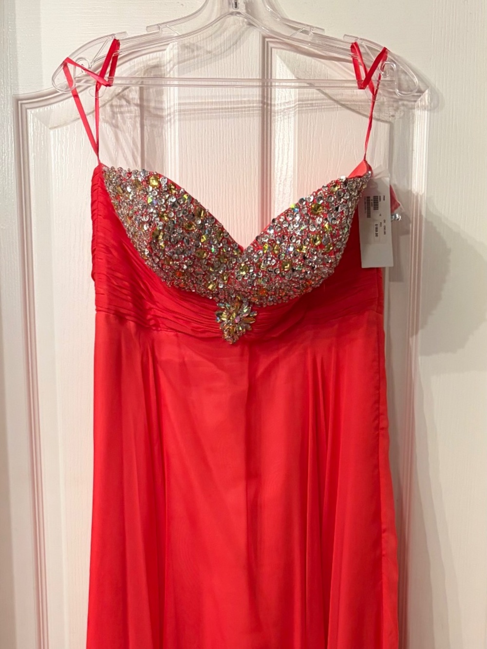 Coral strapless prom dress